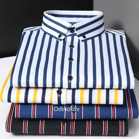 Men's Smooth Non-iron Stretch Soft Casual Striped Shirts