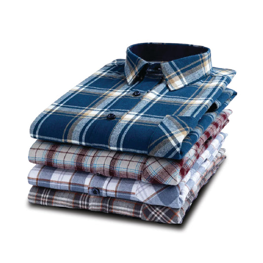 New 100% Cotton Sanding Fabric Standard-fit Men Casual Plaid Brushed Flannel Shirt