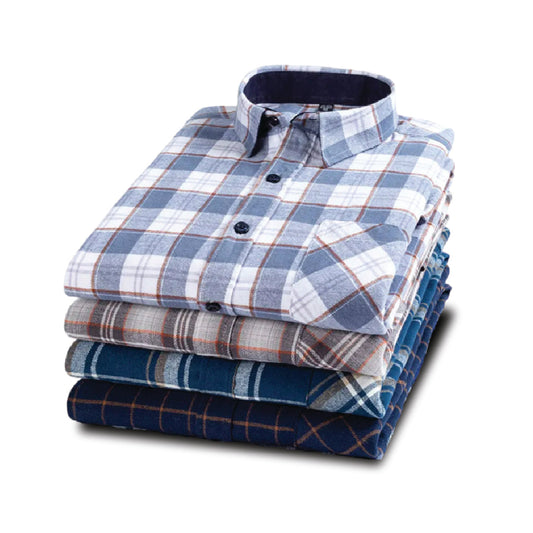 Men's Fashion 100% Cotton Thick Brushed Flannel Shirts (Pack of 4)