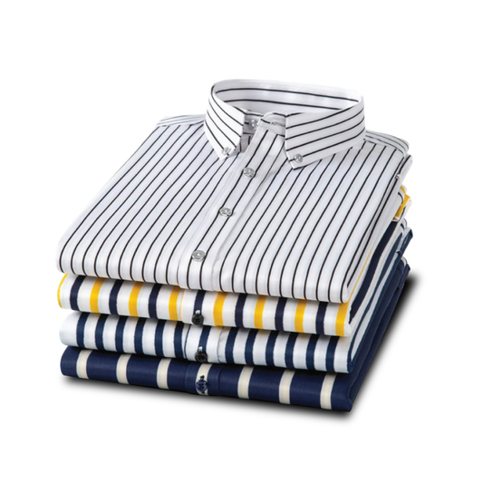 Men's Long Sleeve Shirt Luxurious Wrinkle-resistant Non-iron Stripe (Pack of 4)